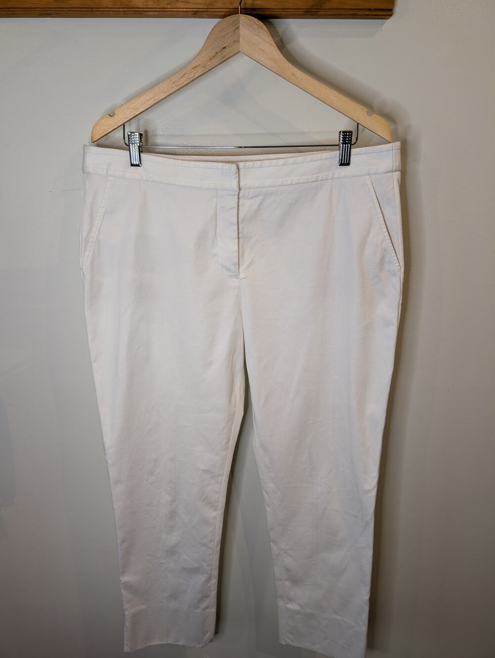Tory Burch Women's White Cropped Pants Stretch Cotton Tailored Size 14